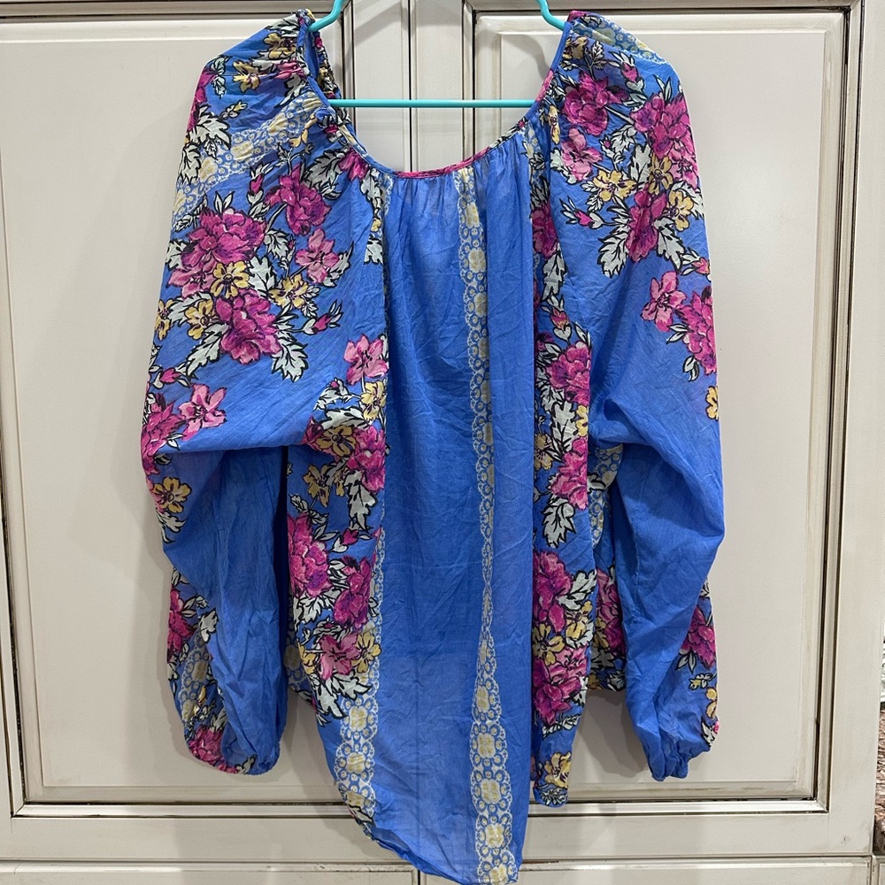 Free People Blue Ruffled Tie Front Blouse - Picture 2 of 3